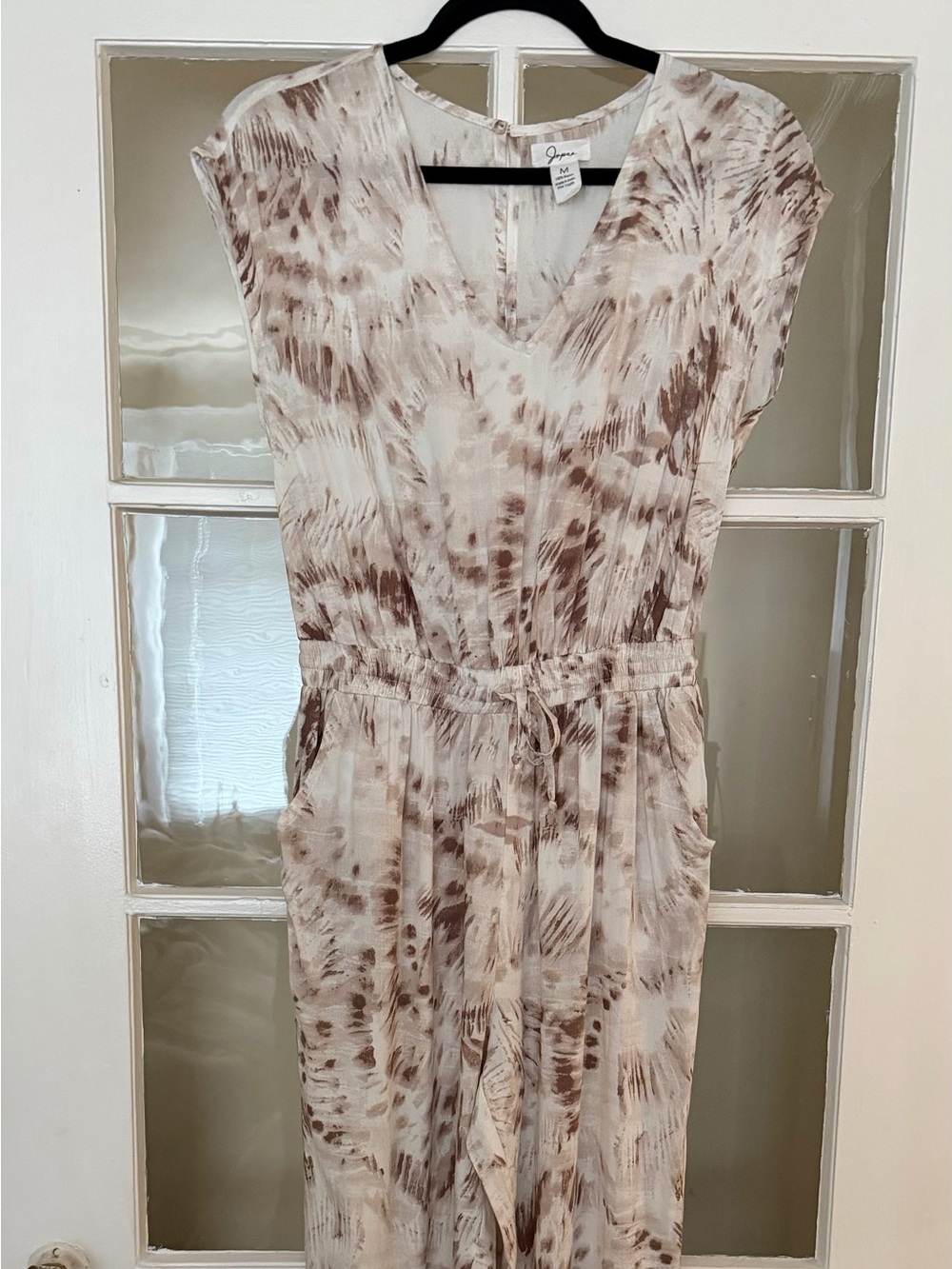 Japna Beige and Brown Tie-Dye V-Neck Jumpsuit
